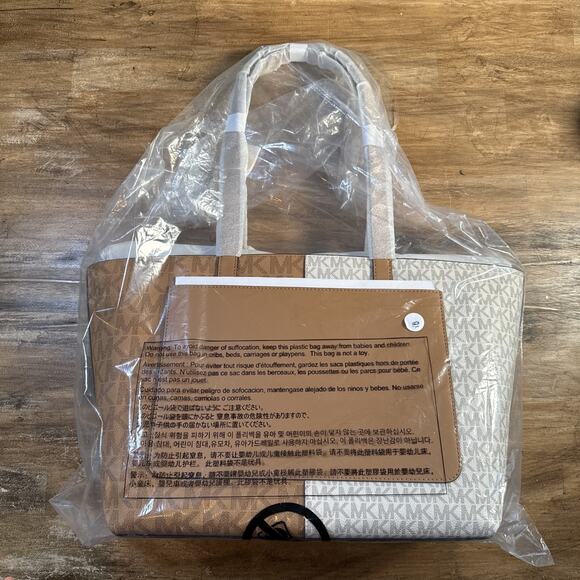 Michael Kors Jet Set Medium Two-Tone Logo Tote Bag Color Deer multi/vanilla - Picture 5 of 7